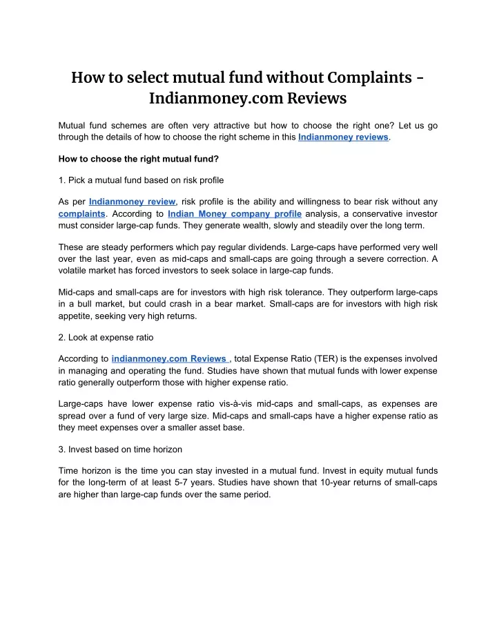 how to select mutual fund without complaints