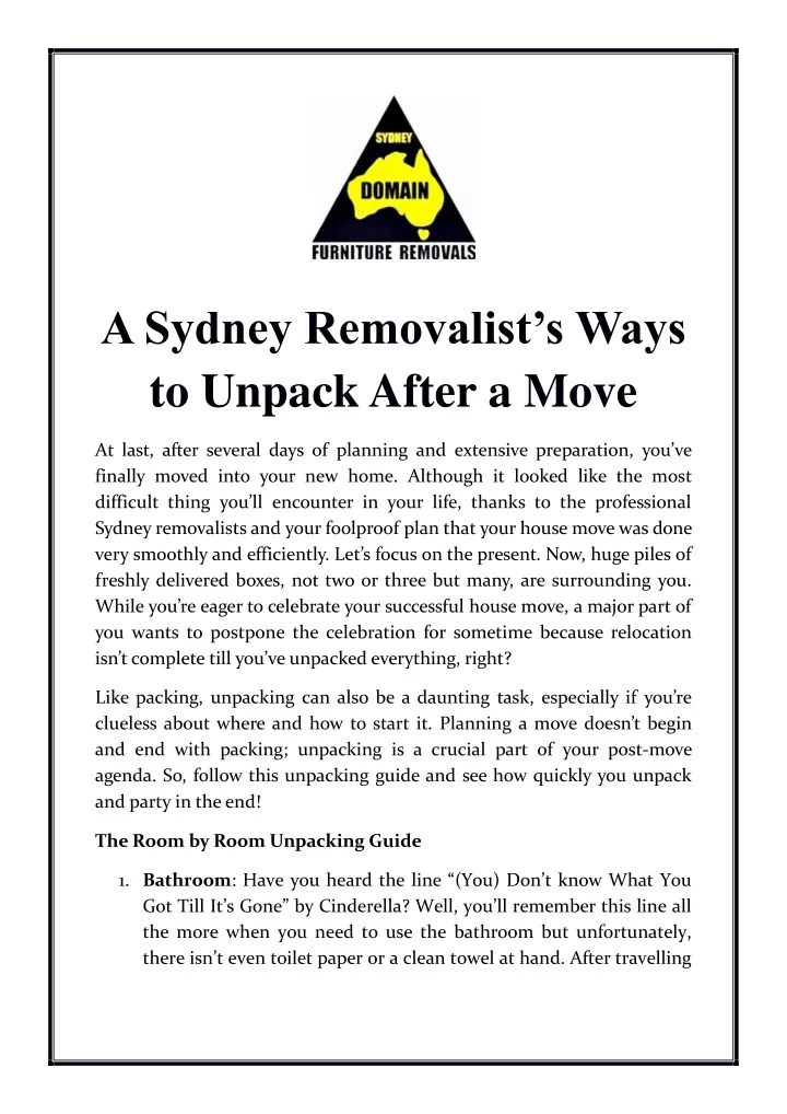 a sydney removalist s ways to unpack after a move