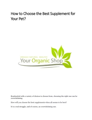How to Choose the Best Supplement for Your Pet?