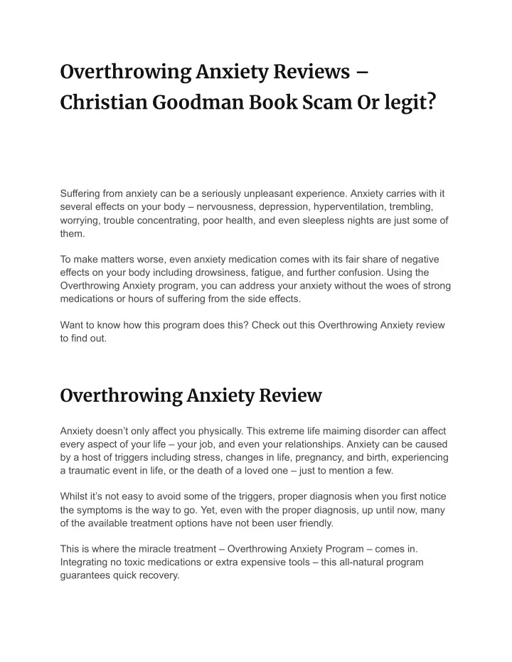 overthrowing anxiety reviews christian goodman