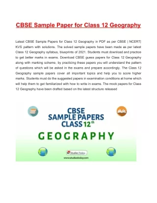 cbse sample paper for class 12 geography latest