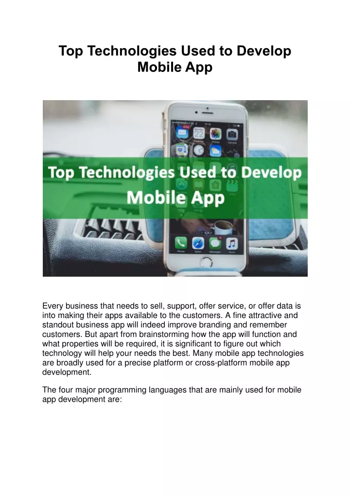 top technologies used to develop mobile app