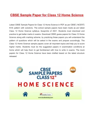 cbse sample paper for class 12 home science