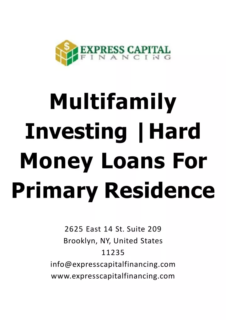 multifamily investing hard money loans