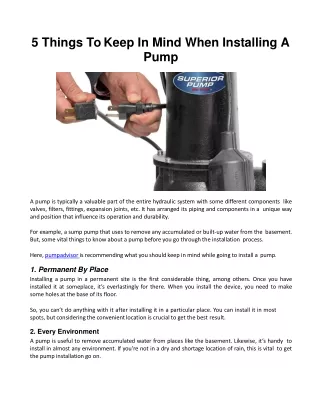 5 Things To Keep In Mind When Installing A Pump