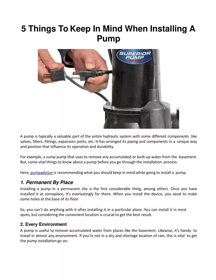 5 things to keep in mind when installing a pump
