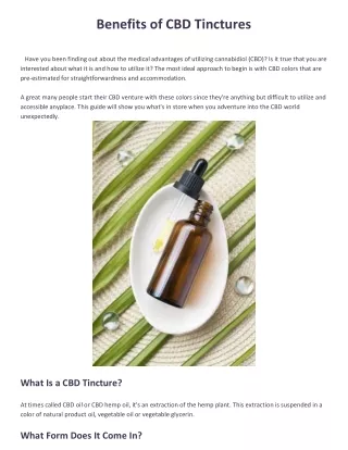 Few Benefits of CBD based Tincture in Canada