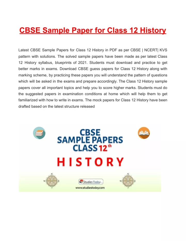 cbse sample paper for class 12 history latest