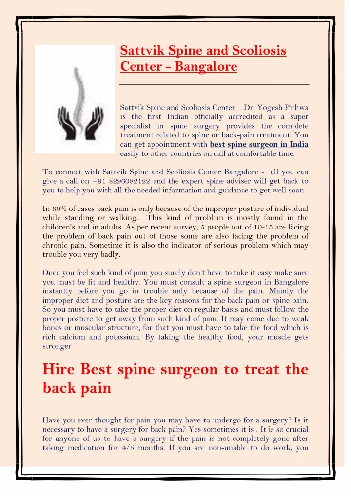 sattvik spine and scoliosis center bangalore