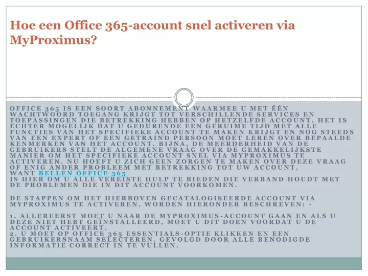 hoe een office 365 account snel activeren via myproximus