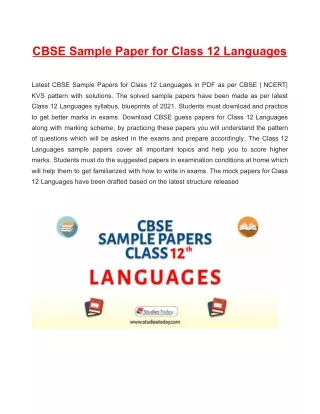 CBSE Sample Paper 2021 for Class 12 Languages Based on Revised CBSE Syllabus 2020-21
