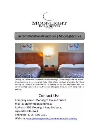 Accommodation in Sudbury | Moonlightinn.ca