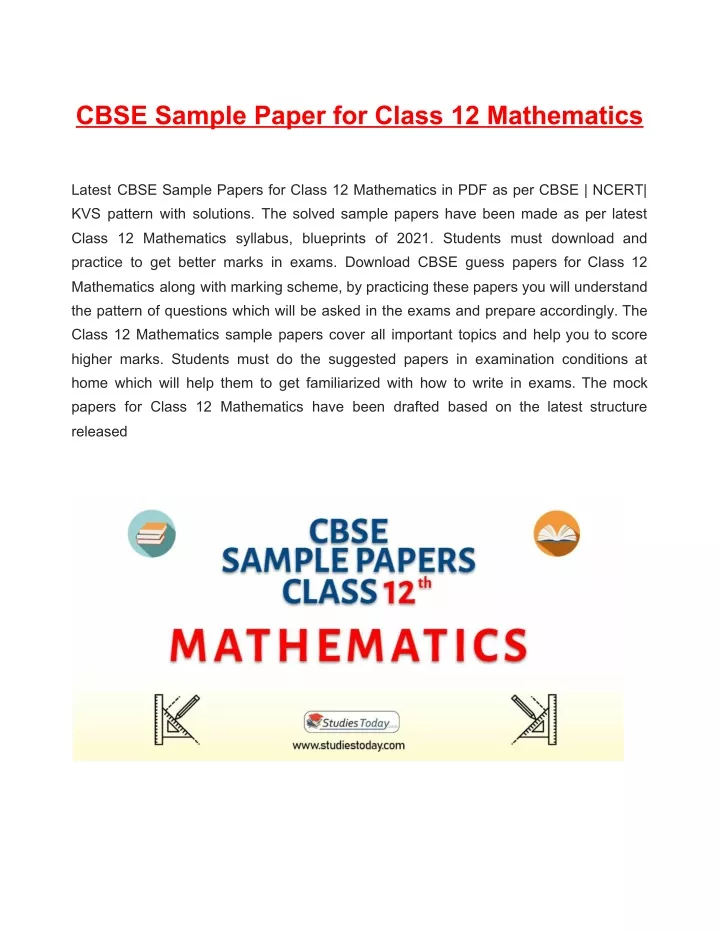 cbse sample paper for class 12 mathematics latest