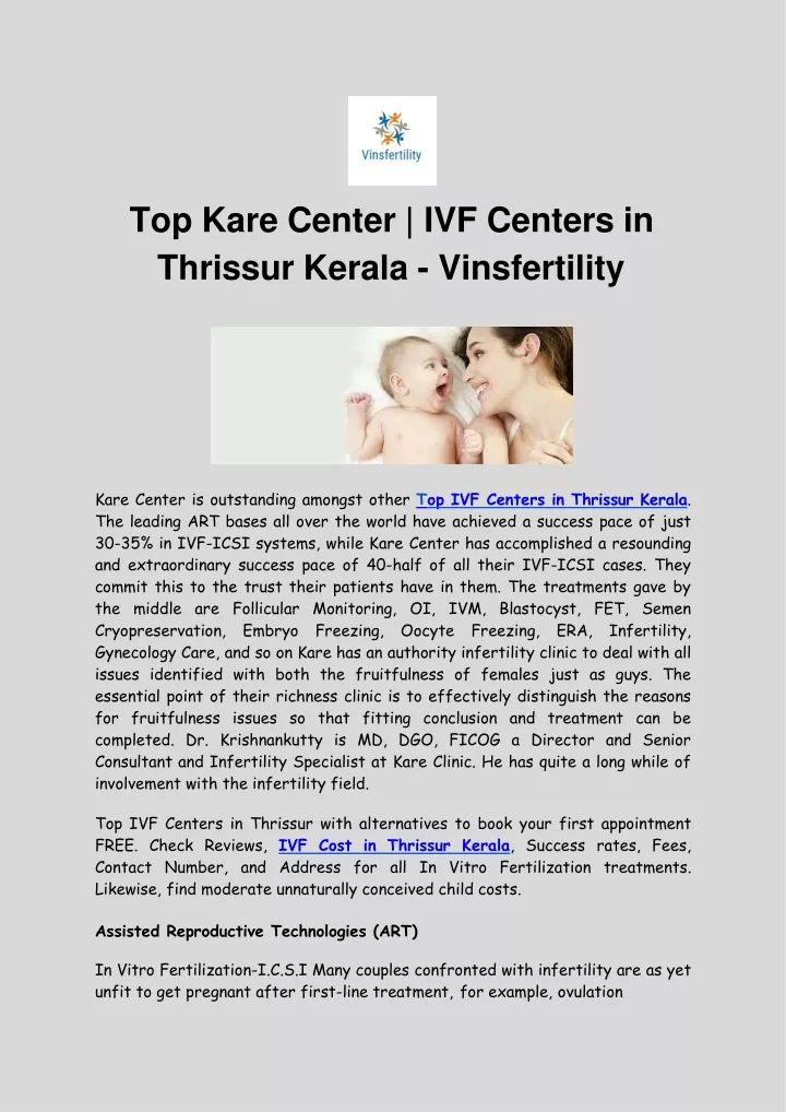 top kare center ivf centers in thrissur kerala vinsfertility