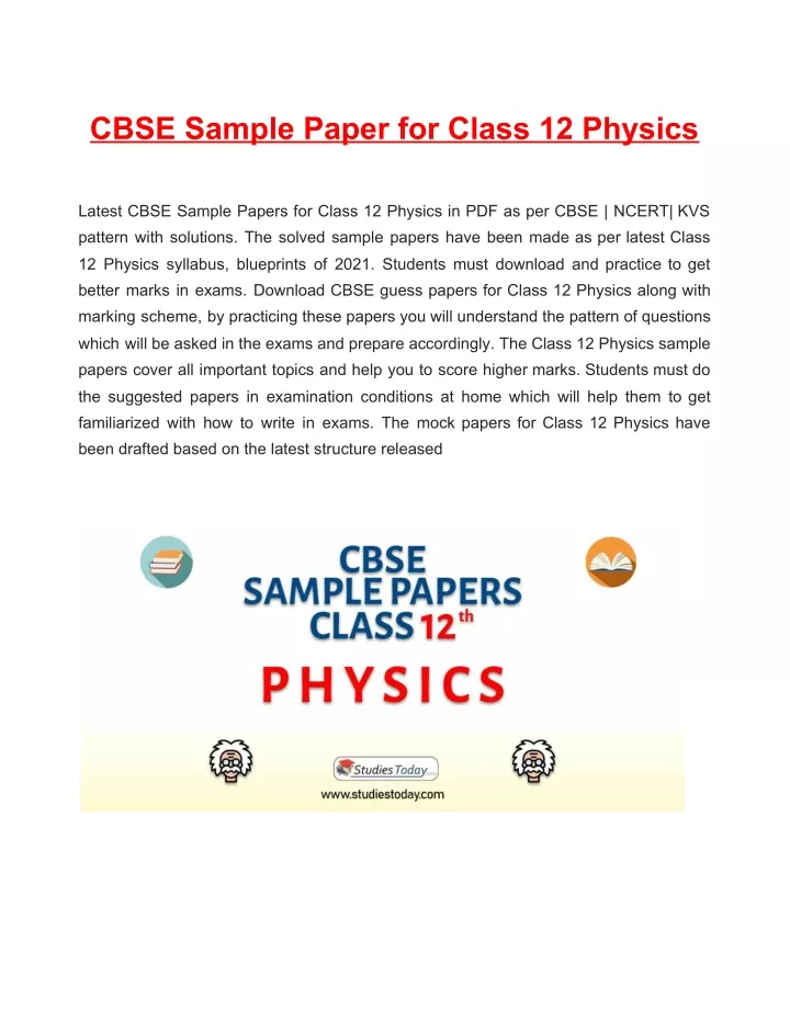 cbse sample paper for class 12 physics latest