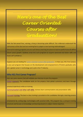 Here’s one of the Best Career Oriented Courses after Graduation!