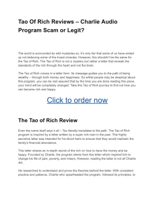 Tao Of Rich Reviews – Charlie Audio Program Scam or Legit ...