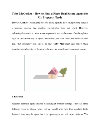 Tobias McCosker, Interested tips to find a Real Estate Agent for your Property Needs