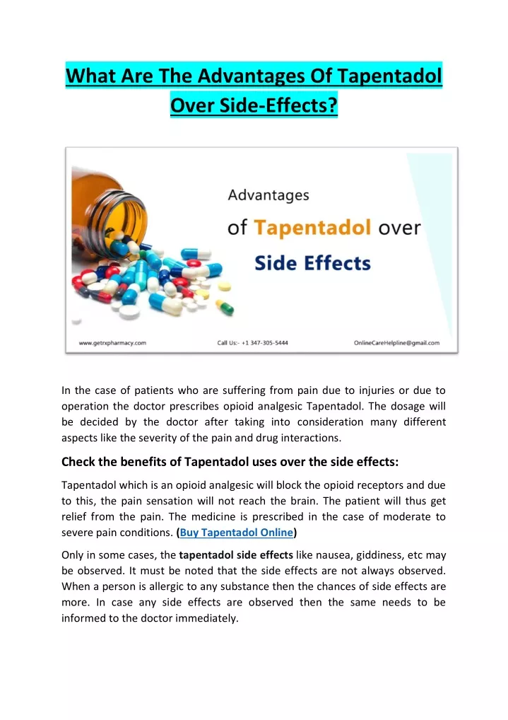 what are the advantages of tapentadol over side
