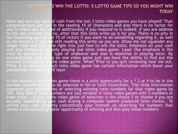 just how to win the lotto 5 lotto game tips so you might win today