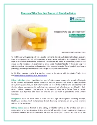 reasons why you see traces of blood in urine