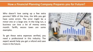 How a Financial Planning Company Prepares you for Future