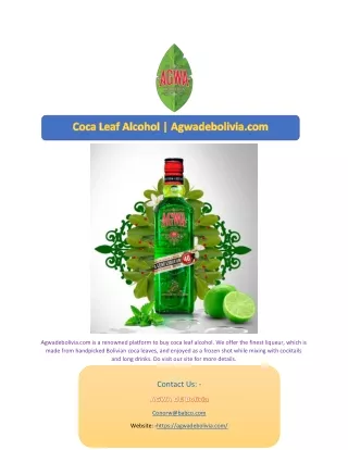 Coca Leaf Alcohol | Agwadebolivia.com