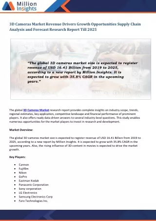 3d cameras market revenue drivers growth