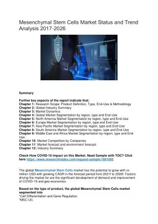 mesenchymal stem cells market status and trend