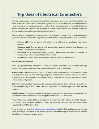 top uses of electrical connectors