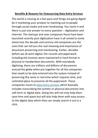 benefits reasons for outsourcing data entry