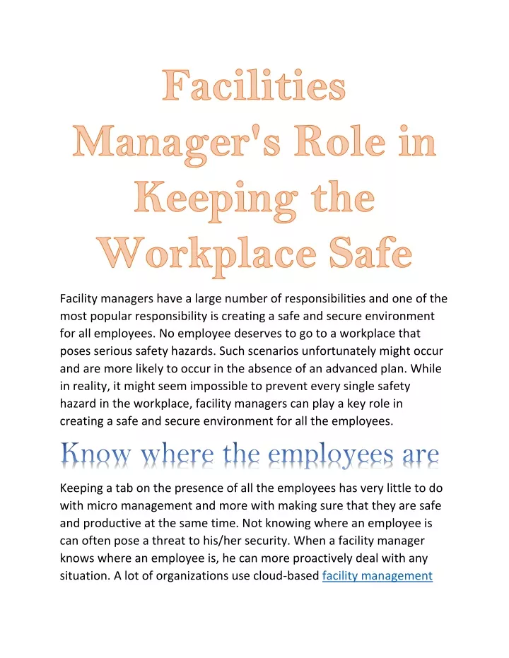 facility managers have a large number