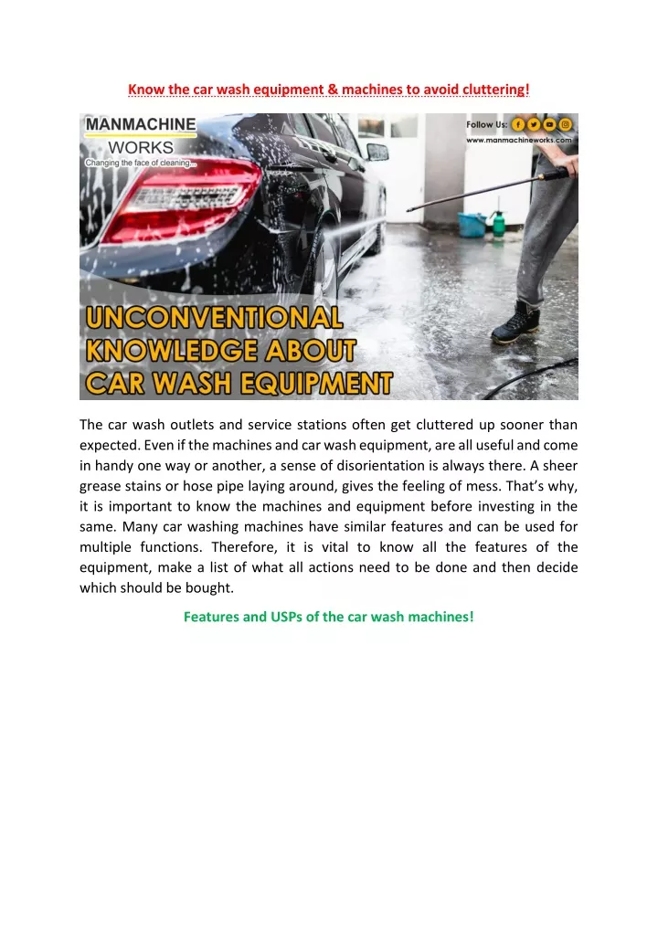 know the car wash equipment machines to avoid
