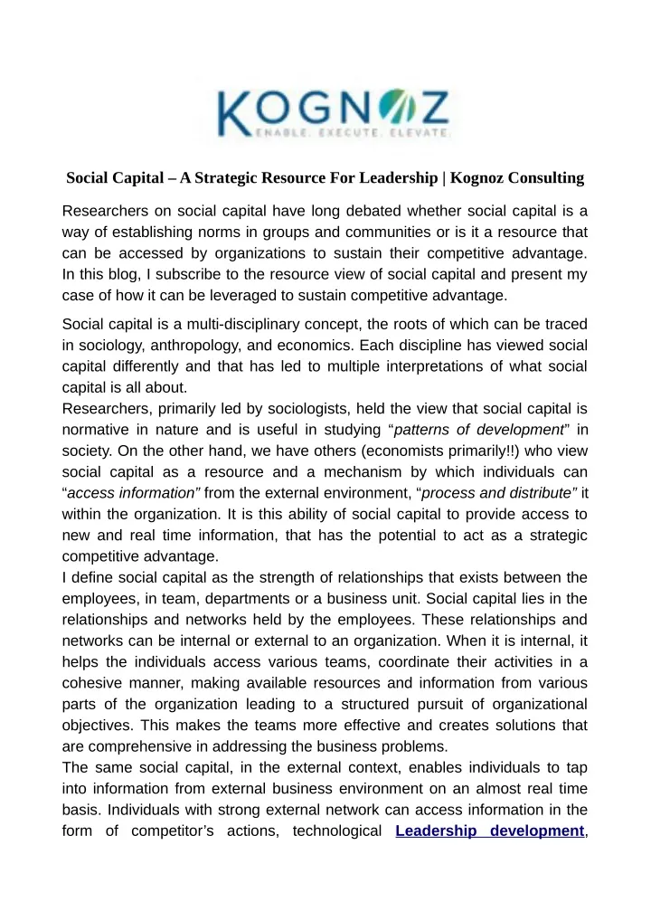 social capital a strategic resource