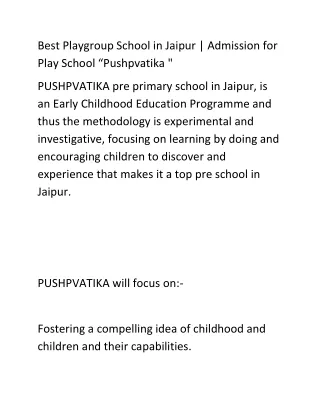 best playgroup school in jaipur admission