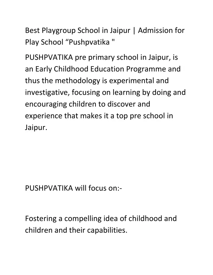 best playgroup school in jaipur admission