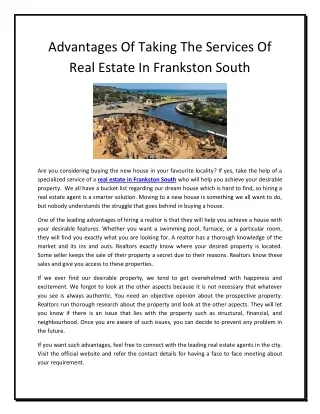 Advantages Of Taking The Services Of Real Estate In Frankston South