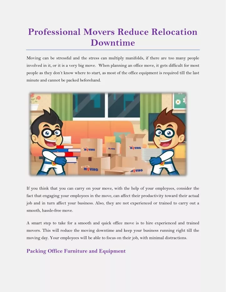 professional movers reduce relocation downtime