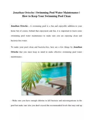 Jonathan Ortecho - Best way to keep your swimming pool clean