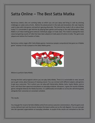 Satta Online – The Best Satta Matka