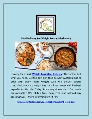 Meal Delivery For Weight Loss at Dietfactory