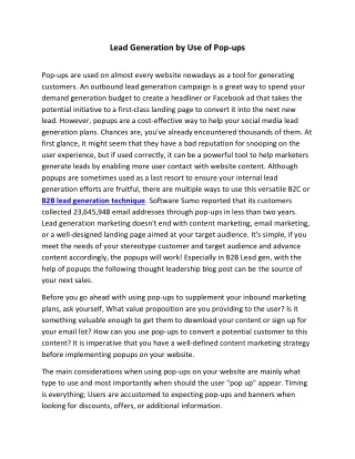 lead generation by use of pop ups