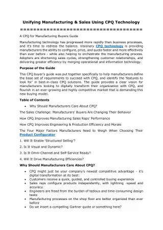 unifying manufacturing sales using cpq technology