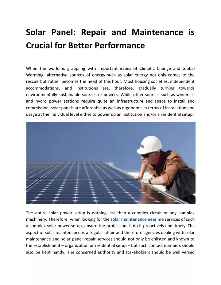solar panel repair and maintenance is crucial