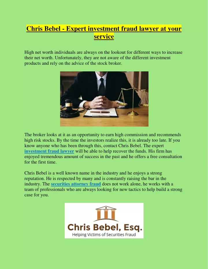 chris bebel expert investment fraud lawyer