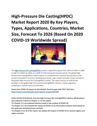 high pressure die casting hpdc market report 2020