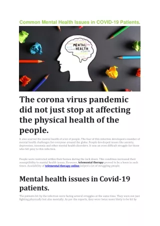 Common Mental Health Issues in COVID-19 Patients.