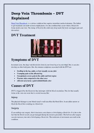 DVT (Deep Vein Thrombosis) Treatment