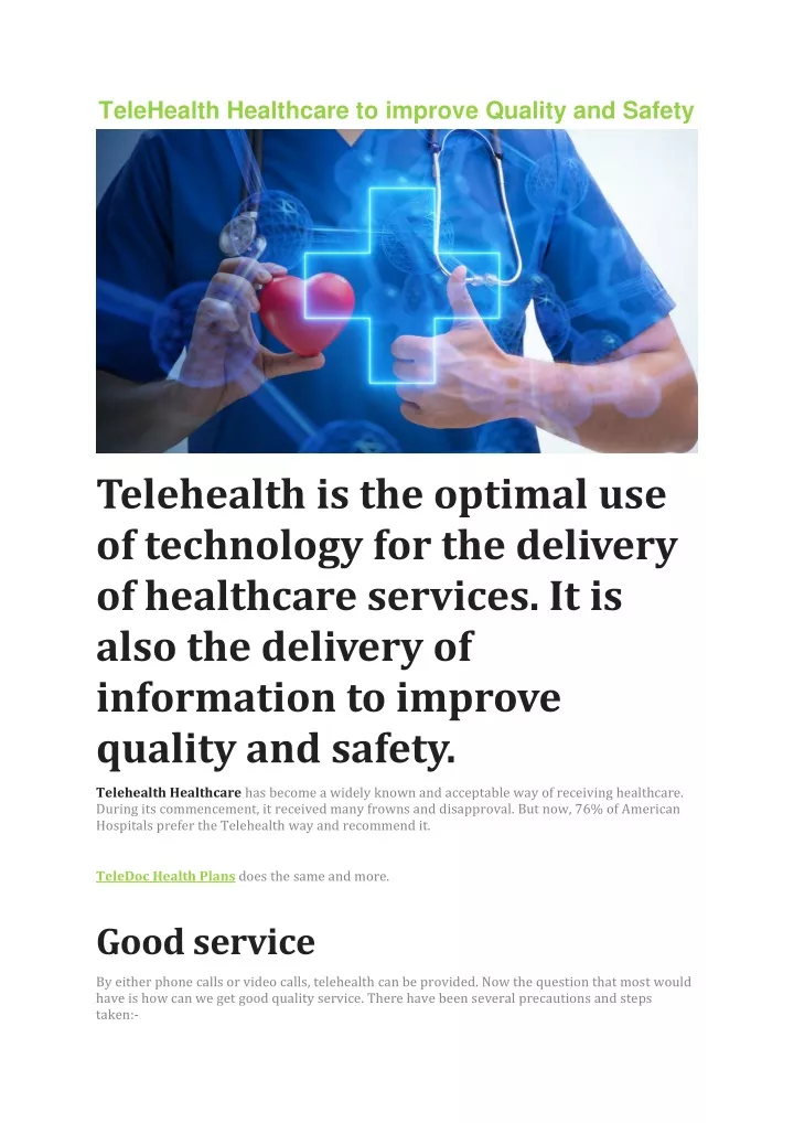telehealth healthcare to improve quality