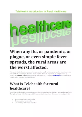 TeleHealth Introduction in Rural Healthcare